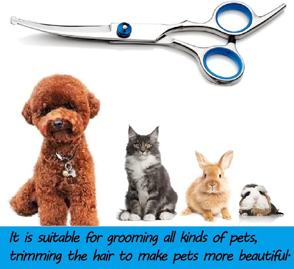 Professional grade curved dog grooming scissors for contour trimming