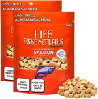 Freeze dried wild Alaskan salmon bites in packaging background