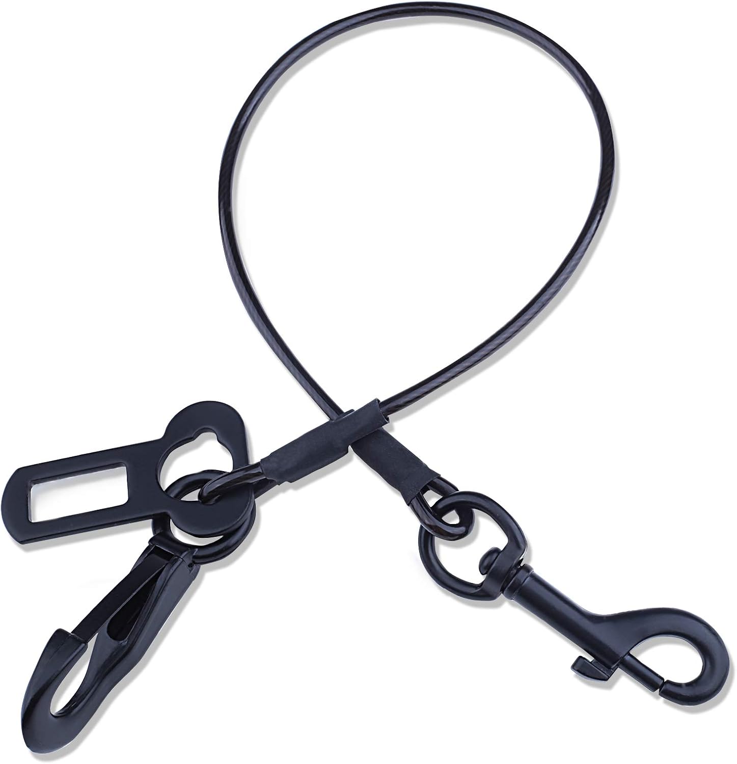 Vivaglory 28 inch chew proof dog seat belt in black front view