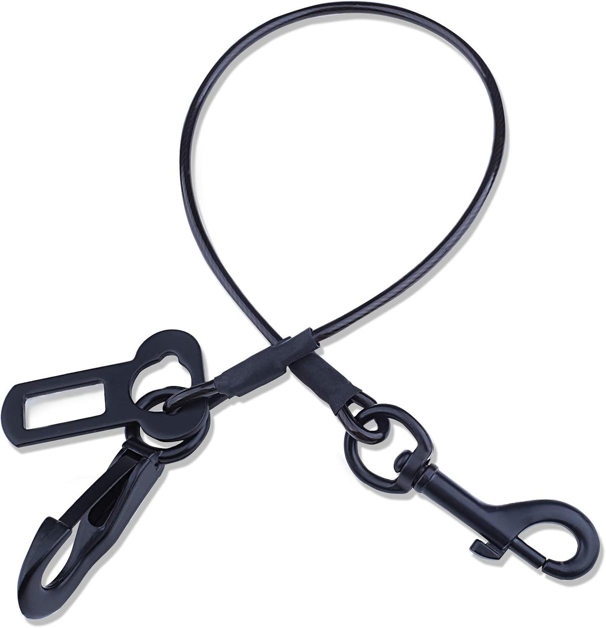 Vivaglory 28 inch chew proof dog seat belt in black front view