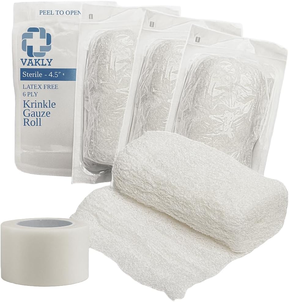 Vakly Sterile Kerlix Gauze Bandage Rolls front view showing 5 pack packaging