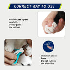 Detailed view of the round-edge blade tip designed for small animal claws