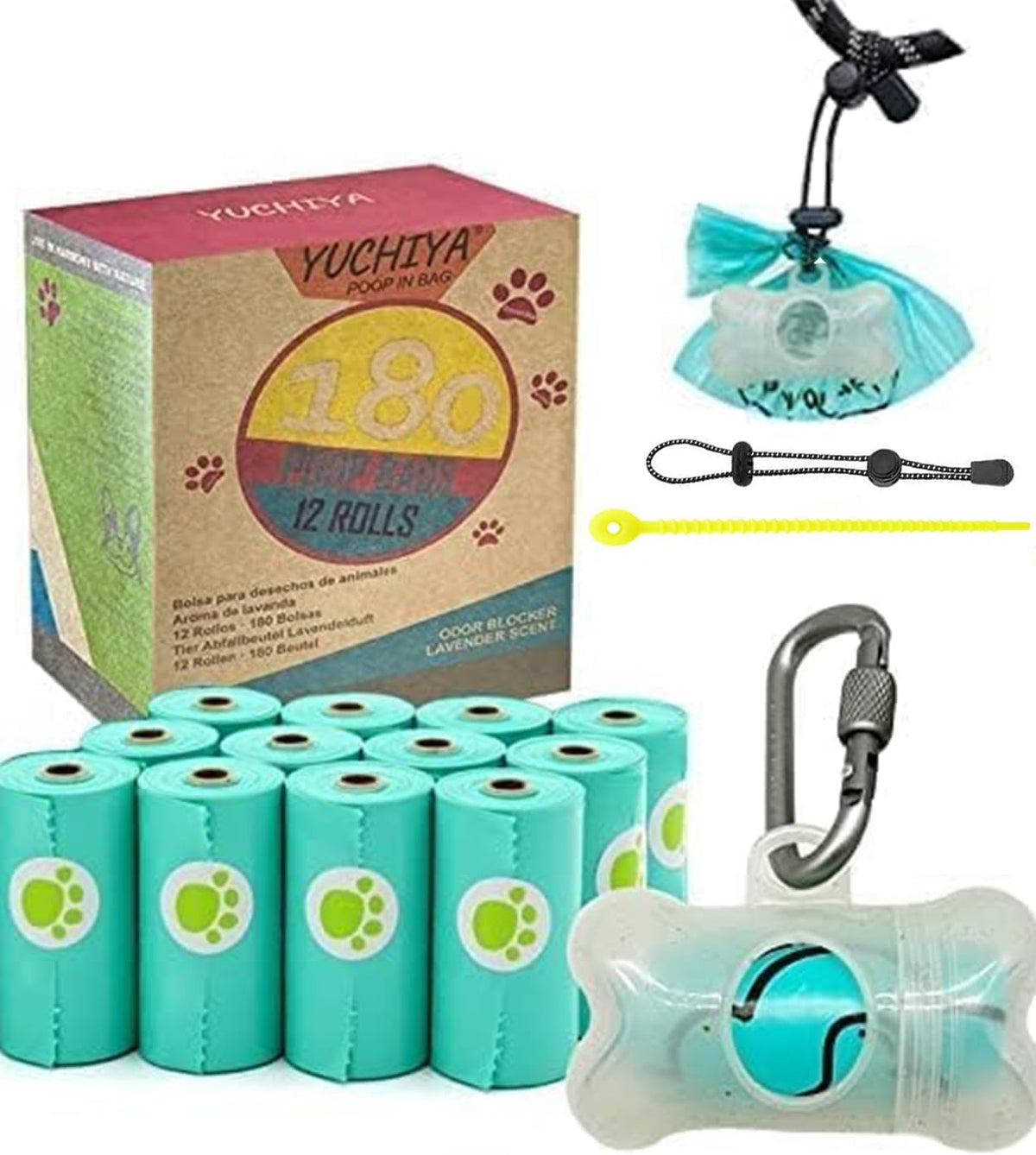 Dog Poop Pickup Bags Holder Dispenser with 1 Roll Random Color Leak-proof Scented Doggy Waste Bags and Carabiner with Safety Lock Plus Hook and Loop Fastener Never Loose on Leash Lead Again (Pink) - Image 10