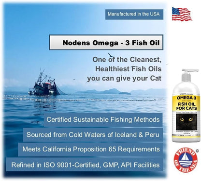 Wild caught pure fish oil liquid for feline hairball control and digestive health