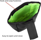 Waterproof Oxford cloth puppy treat pouch with open magic tape closure showing inside storage