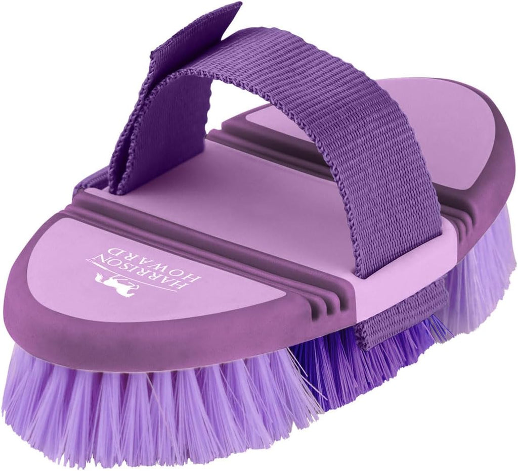 Detailed view of horse brush scrubbing action for grooming