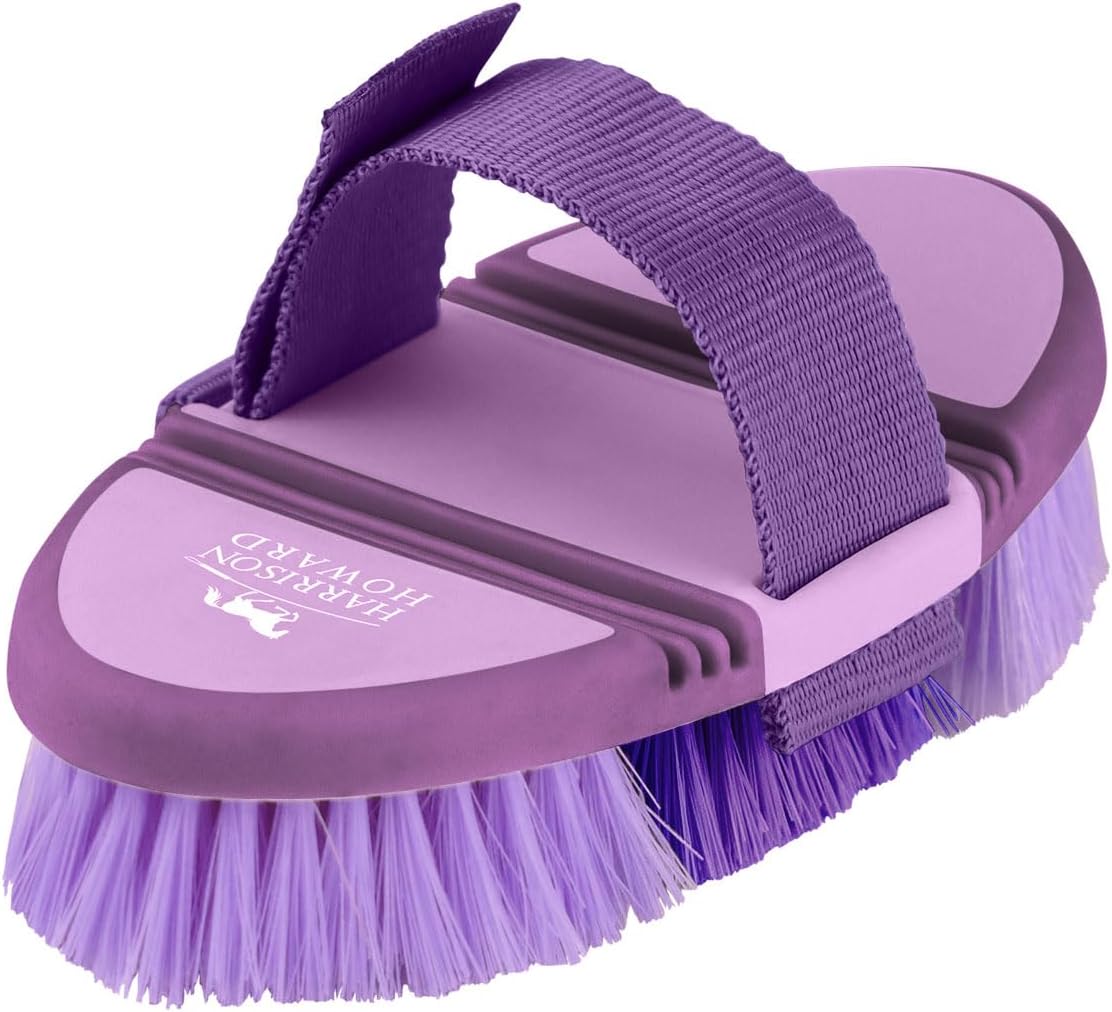 Detailed view of horse brush scrubbing action for grooming