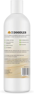 Back view of We Love Doodles dog shampoo showing usage directions