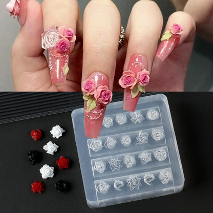 Lifoost 3D rose flower nail mold transparent silicone template front view for DIY manicures