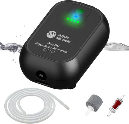 AquaMiracle USB rechargeable aquarium air pump front view for fish tanks