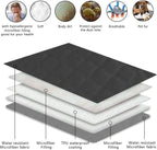 Fuguitex small dog blanket draped over a living room sofa cushion showing its scratch resistant protective qualities.