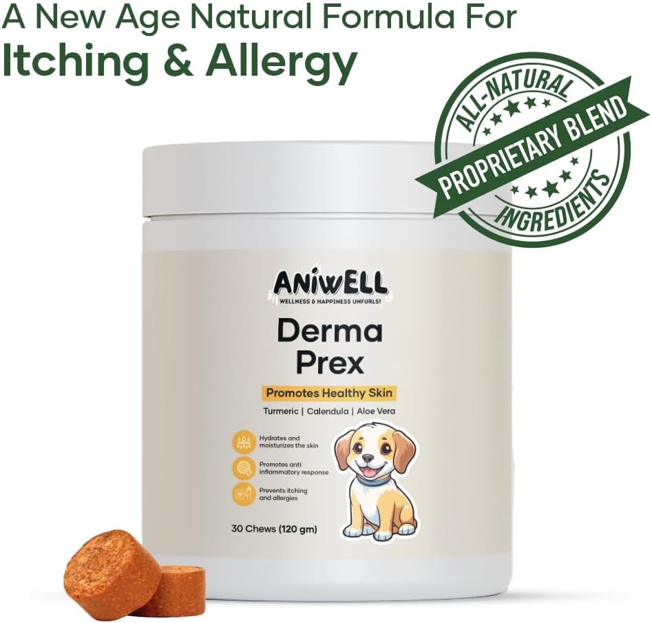 Premium canine skin and coat nutrition supplement bottle by Aniwell