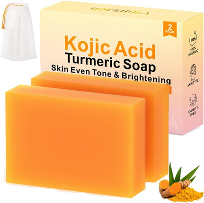HOYEHOLA Kojic Acid Turmeric Soap Bar front view pack of two skin brightening cleansers
