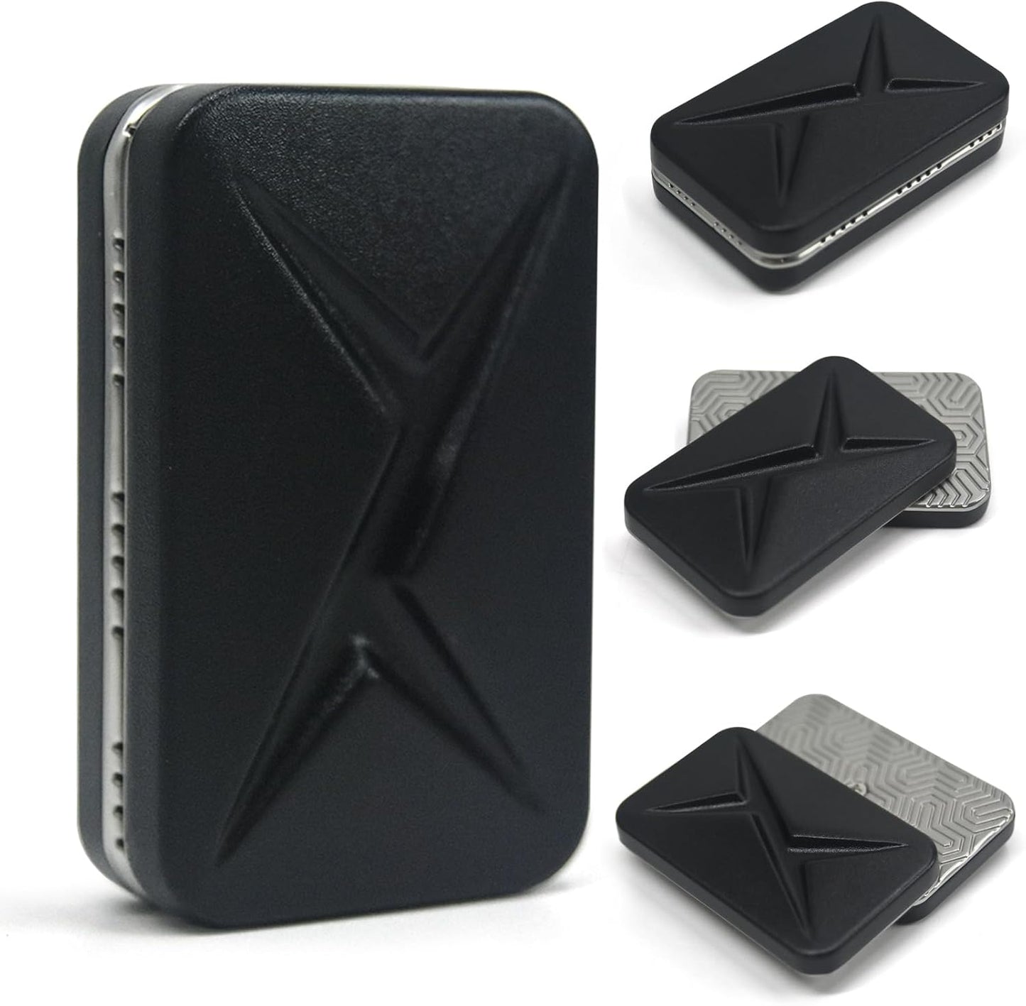 GoQQby metal magnetic haptic fidget slider front view in matte black finish.