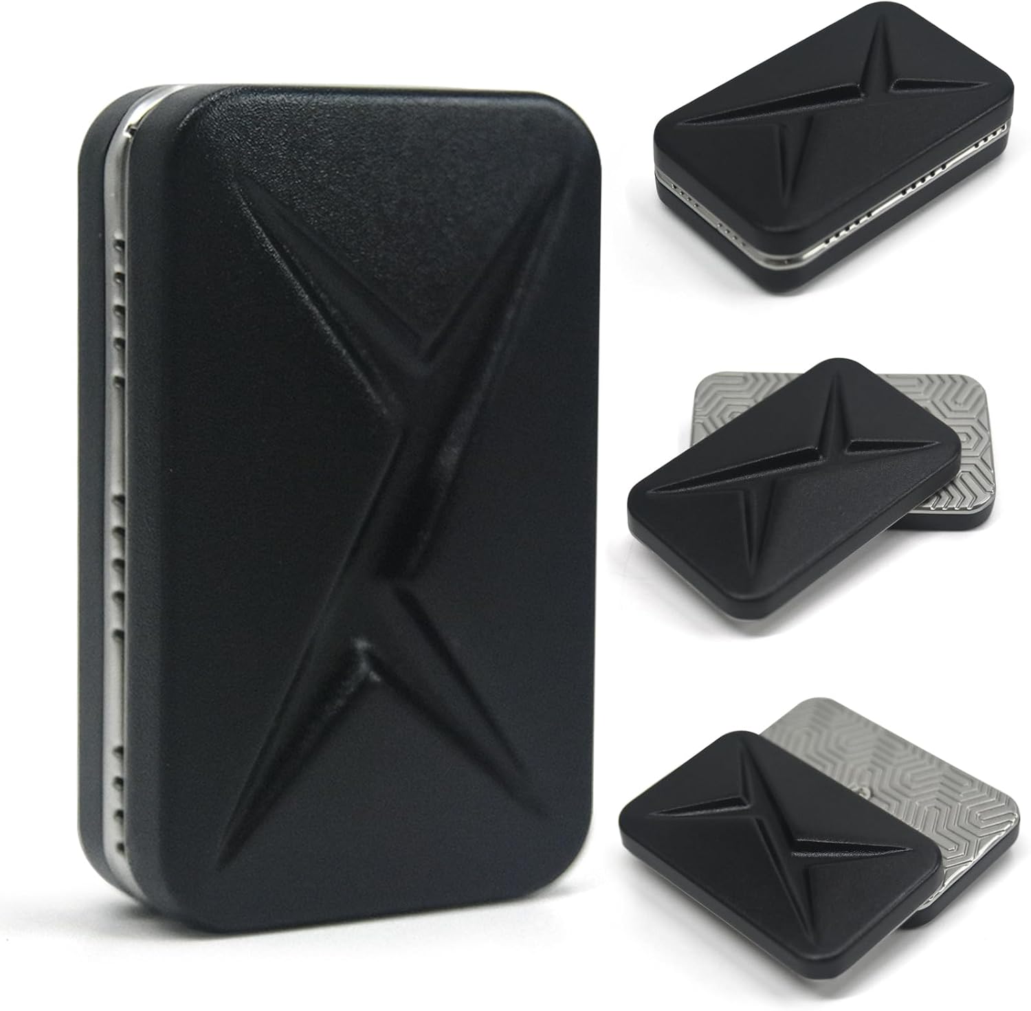 GoQQby metal magnetic haptic fidget slider front view in matte black finish.