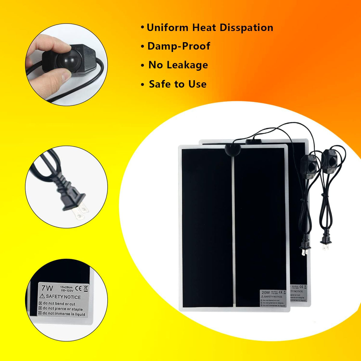 Fipasen 20W terrarium heat pad size comparison and dimensions