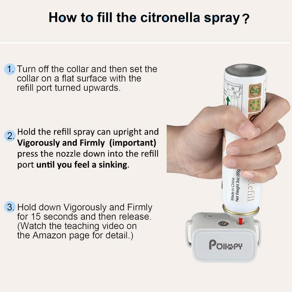 Refilling a bark collar with Poiiopy spray