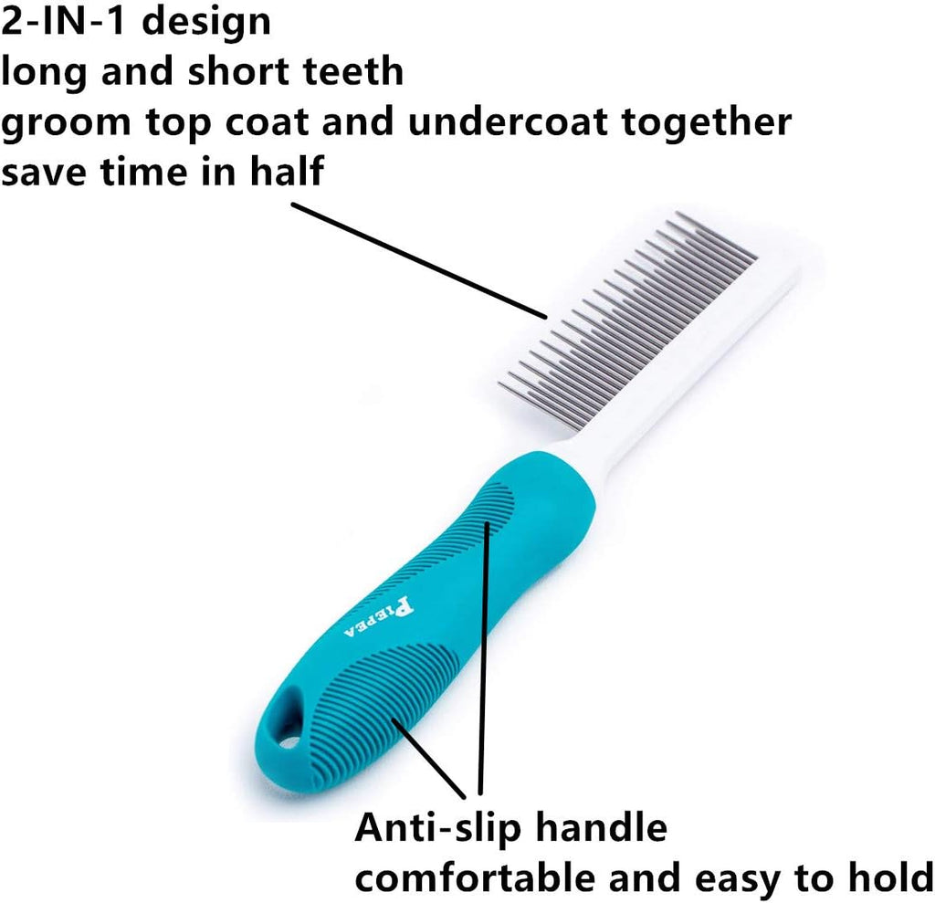 Piepea cat and dog comb highlighting the ergonomic anti slip teal handle