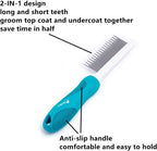 Piepea cat and dog comb highlighting the ergonomic anti slip teal handle