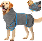 SlowTon Dog Bathrobe Drying Coat - Super Absorbent Microfiber Towel Wrap with Adjustable Collar & Belly Strap, Fast Drying Bath Robe for After Bath Swim, for Large, Medium, Small Dogs (Pink L) - Image 10