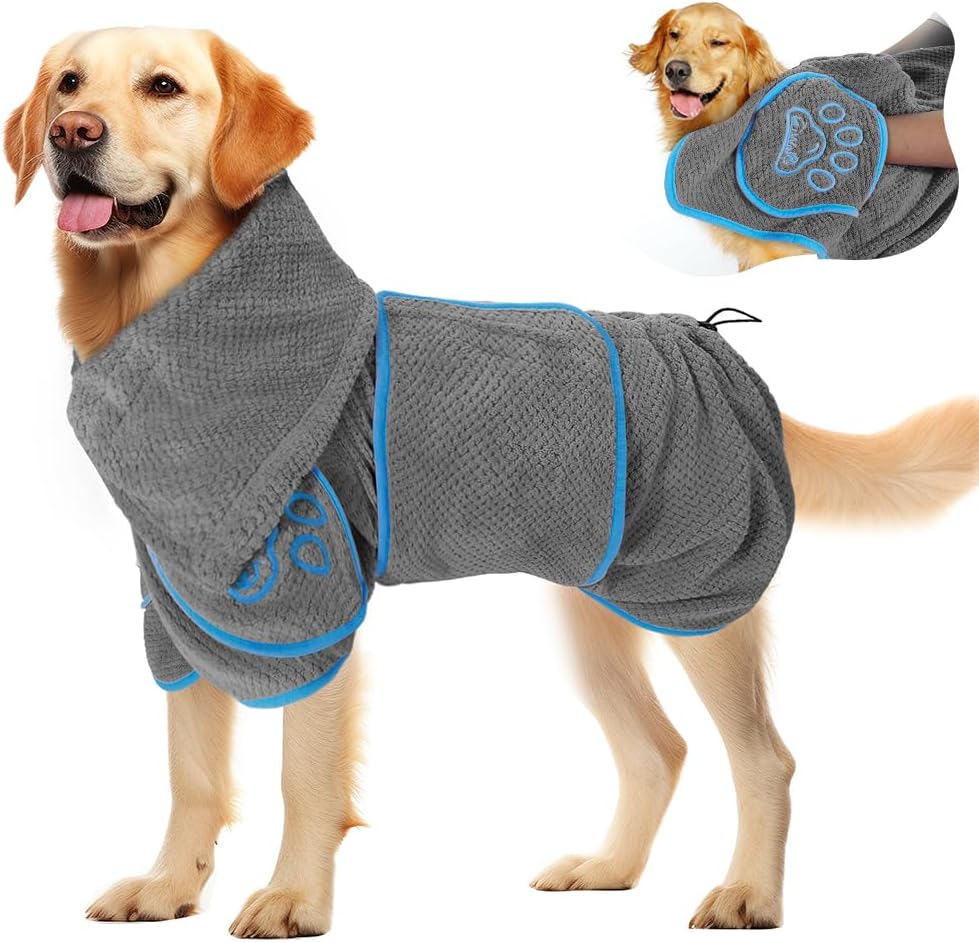 SlowTon Dog Bathrobe Drying Coat - Super Absorbent Microfiber Towel Wrap with Adjustable Collar & Belly Strap, Fast Drying Bath Robe for After Bath Swim, for Large, Medium, Small Dogs (Pink L) - Image 10