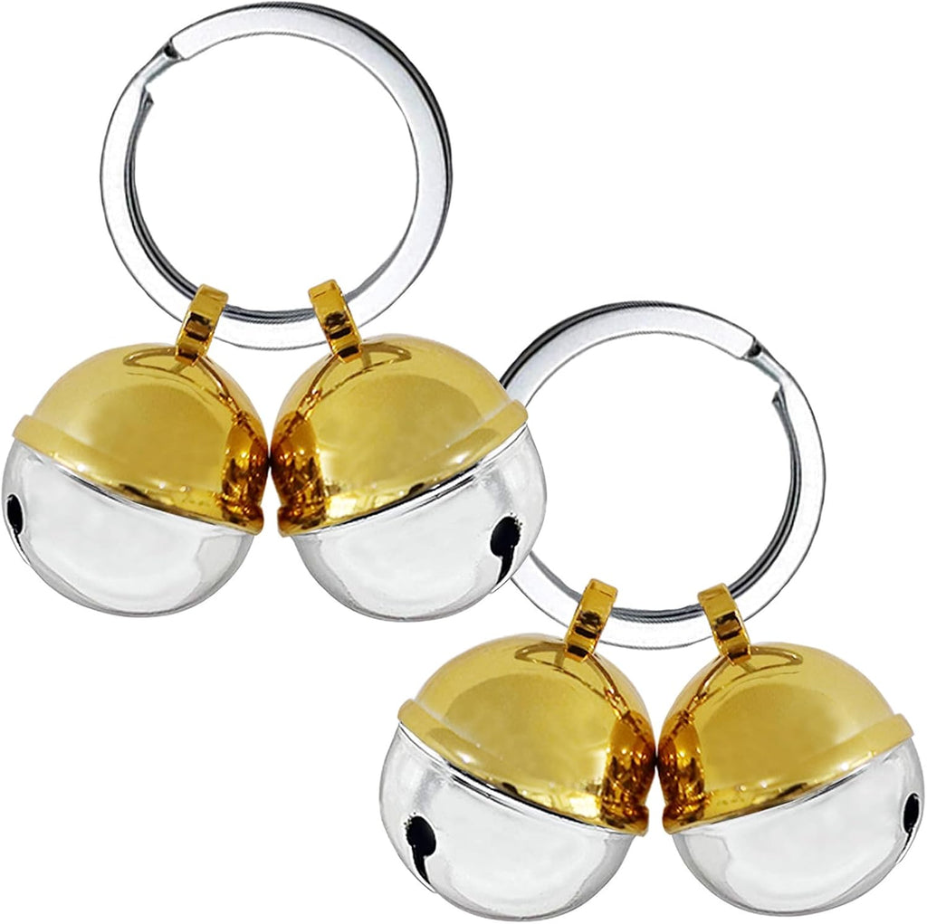 Packaging preview of the four piece pink copper collar training bells for tracking small animals.