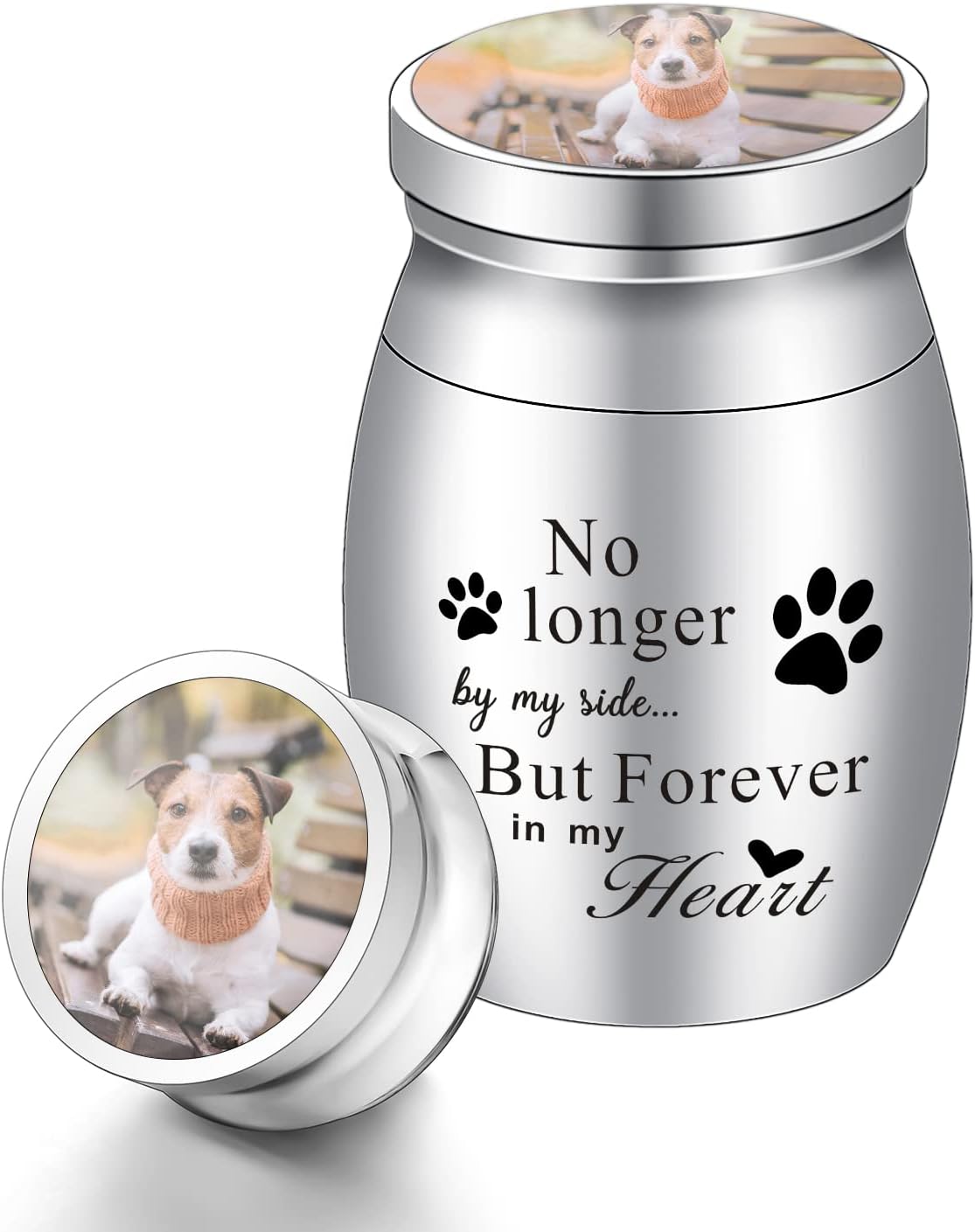 XIUDA 1.57 inches Mini Pet Memorial Small Urns for Dog and Cat Ashes, Stainless Steel Cremation Urn, Pet Paw Print Keepsake Urn for Ashes - No Longer by My Side Forever in My Heart - Image 11