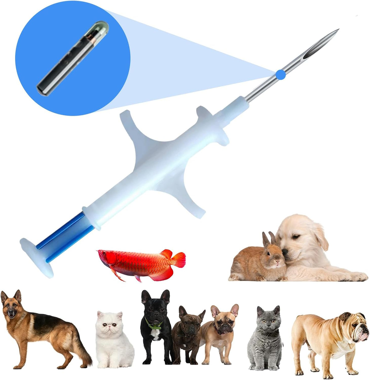 Manruta Pet ID Microchip 100 Pack front view showing sterile syringe kit packaging.