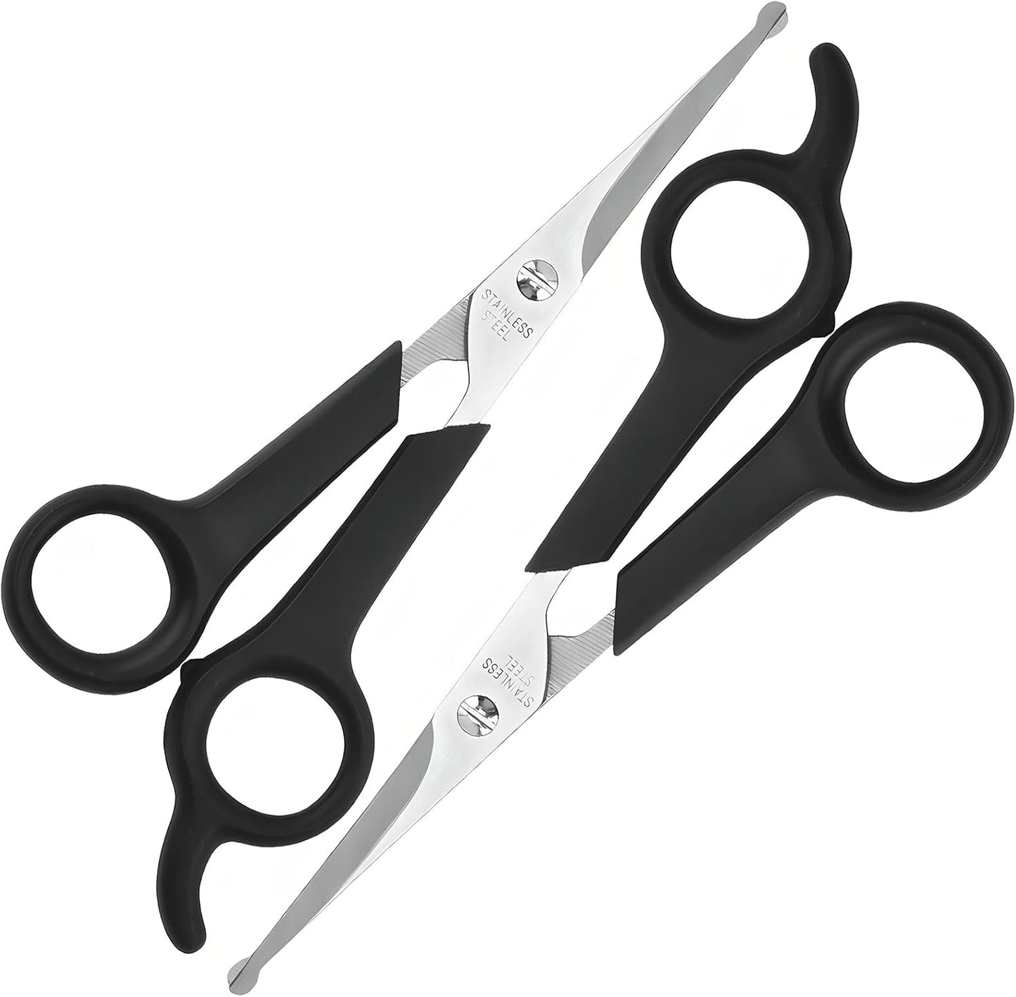 Motanar pet grooming scissors set front view showing stainless steel blades with rounded tips
