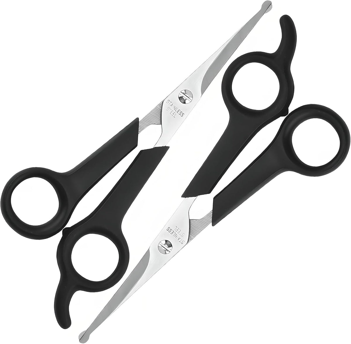 Motanar pet grooming scissors set front view showing stainless steel blades with rounded tips