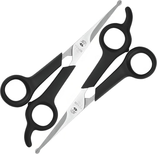 Motanar pet grooming scissors set front view showing stainless steel blades with rounded tips