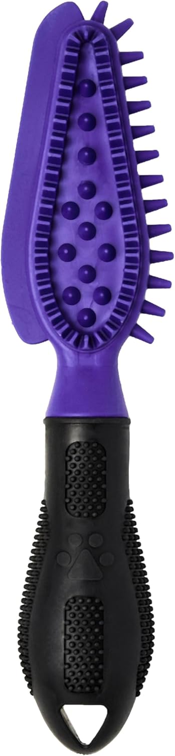 Four sided rubber pet hair remover brush for furniture and clothing cleaning.
