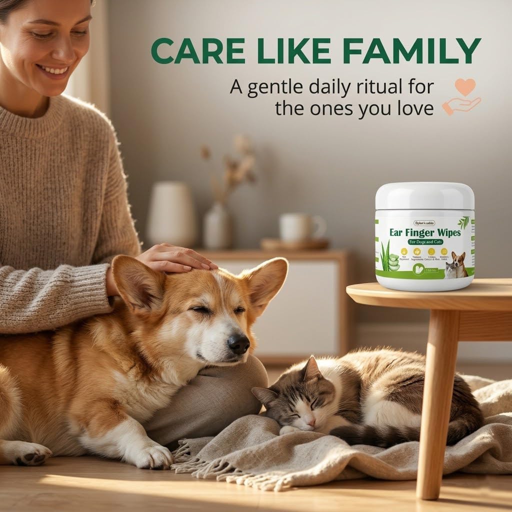 Open jar of Dylan's cabin pet ear wipes showing internal seal