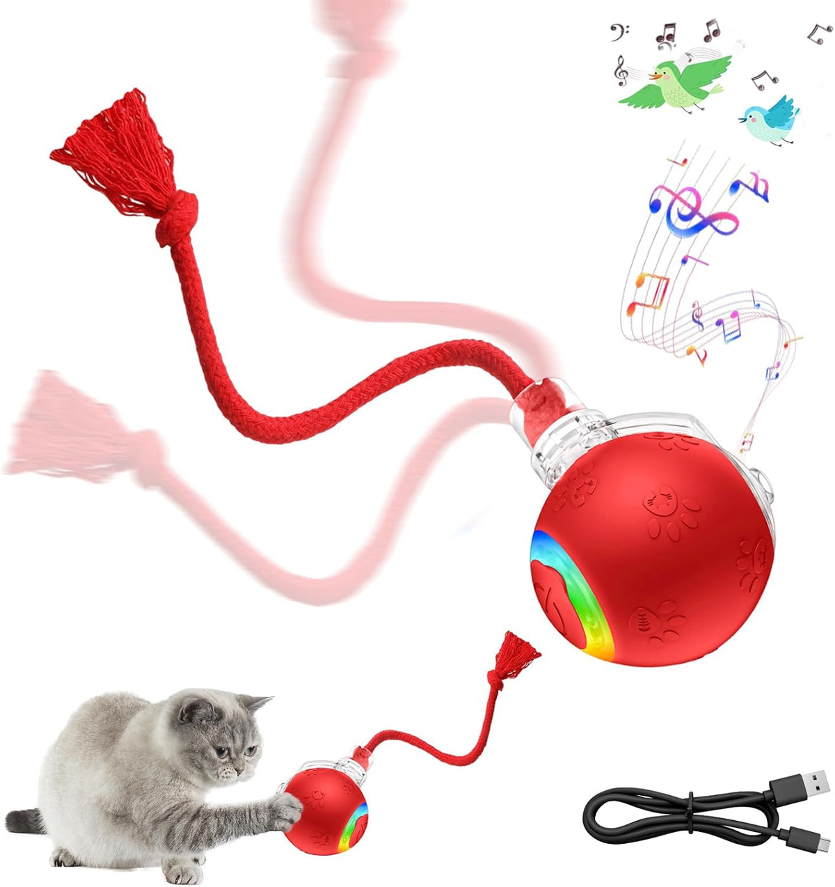 New Upgraded Interactive Cat Toy Ball - Smart Automatic Rolling Stimulating Chasing Teaser Ball for Bored Indoor Adult Cats and Dogs (Red) - Image 11