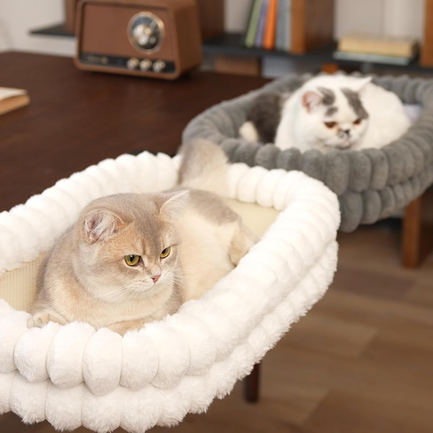 CHEERPALS Cat Desk Bed with Reversible Cushion, 90 degreesFoldable Cat Hammock for Desk Mounted Removable & Washable, Suitable for Medium-to-Large Cats and Puppy, Cloud Series(White, Medium) - Image 9