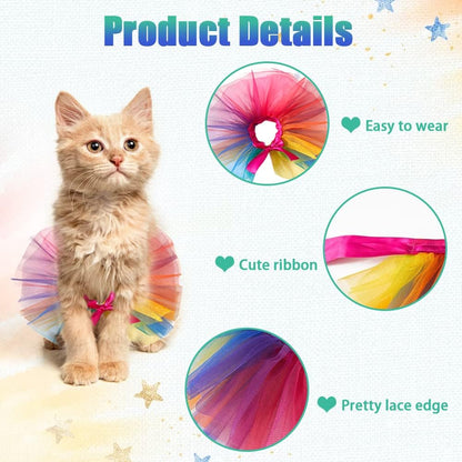 Adjustable rainbow tutu skirt for small dogs and cats