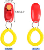 Seven pack assorted color animal obedience training clickers laid out horizontally.
