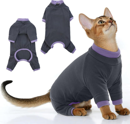 PUMYPOREITY Sticky Hair Cat Clothes, Prevent Loss Pajamas, Soft Sweaters for Cats Only, Onesie, Recovery Suit After Surgery, Green, M - Image 10