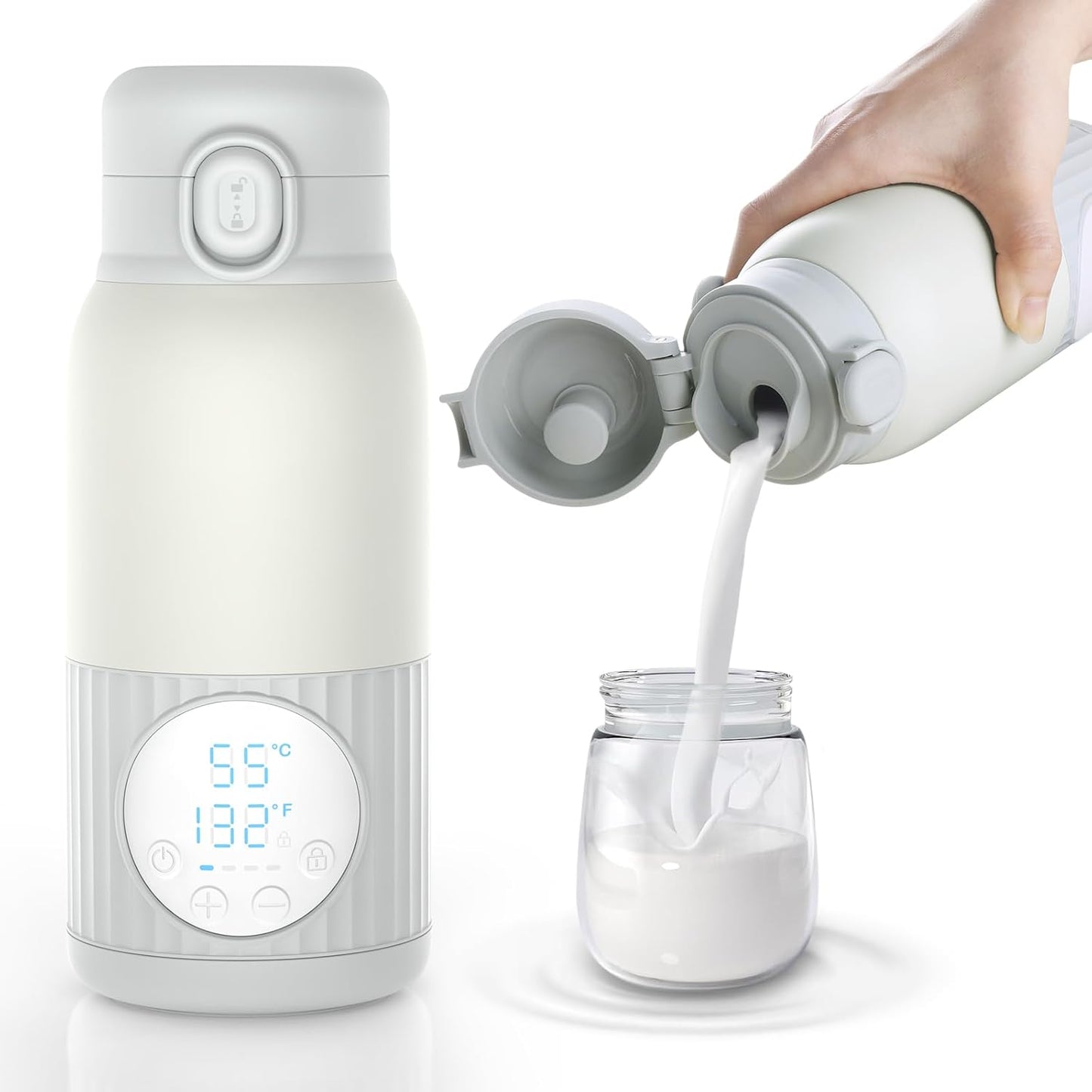 Apzoki portable baby bottle warmer front view with digital display