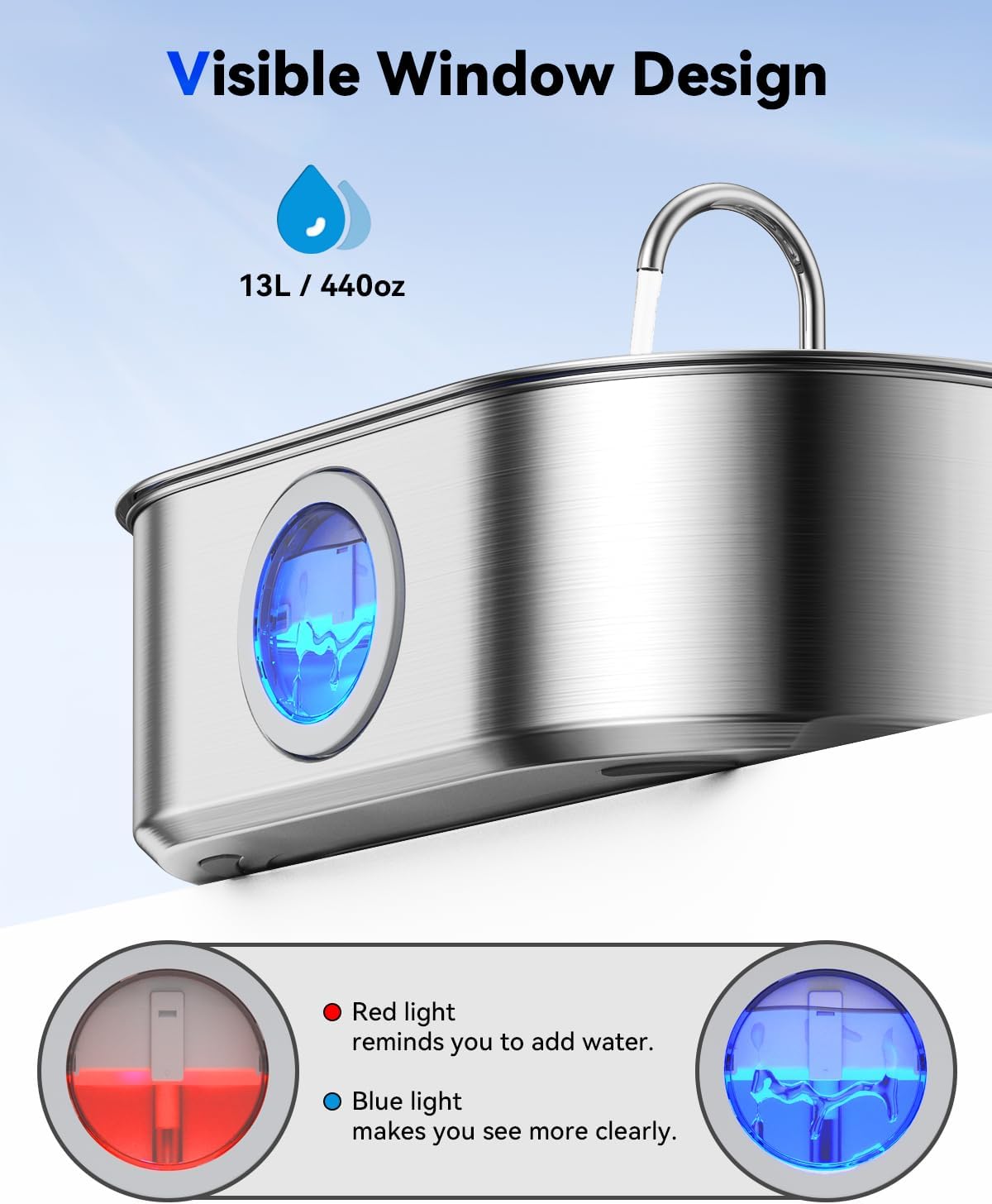 Close up of Ecoconut fountain water window with LED