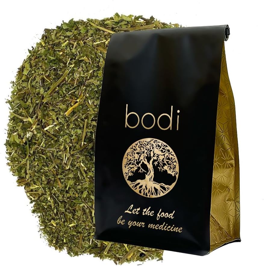 Bodi Goldenseal Leaf Cut Dried front view of black protective packaging showing premium authentic herbal supplement.