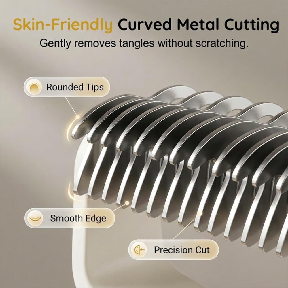Friederich dual sided dog brush demonstrating the fine toothed comb side for mats removal.