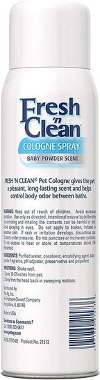 Imported USA PetAg Fresh n Clean baby powder scented dog cologne spray bottle.