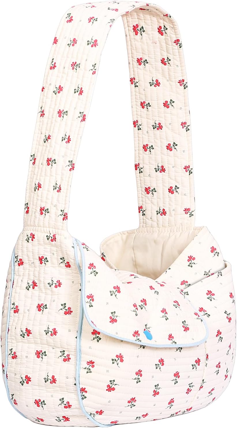 Flower Pet Sling Carrier for Small Dogs and Cats, Breathable Cotton Cats Carrier PurseFloral Print Puppy Bag 5-10 Lbs, Hand Free Travel Chest Cat Sling, Gifts for Pet Mom GirlsWhite, Small - Image 9