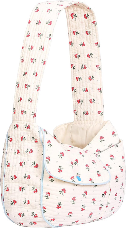 Flower Pet Sling Carrier for Small Dogs and Cats, Breathable Cotton Cats Carrier PurseFloral Print Puppy Bag 5-10 Lbs, Hand Free Travel Chest Cat Sling, Gifts for Pet Mom GirlsWhite, Small - Image 9
