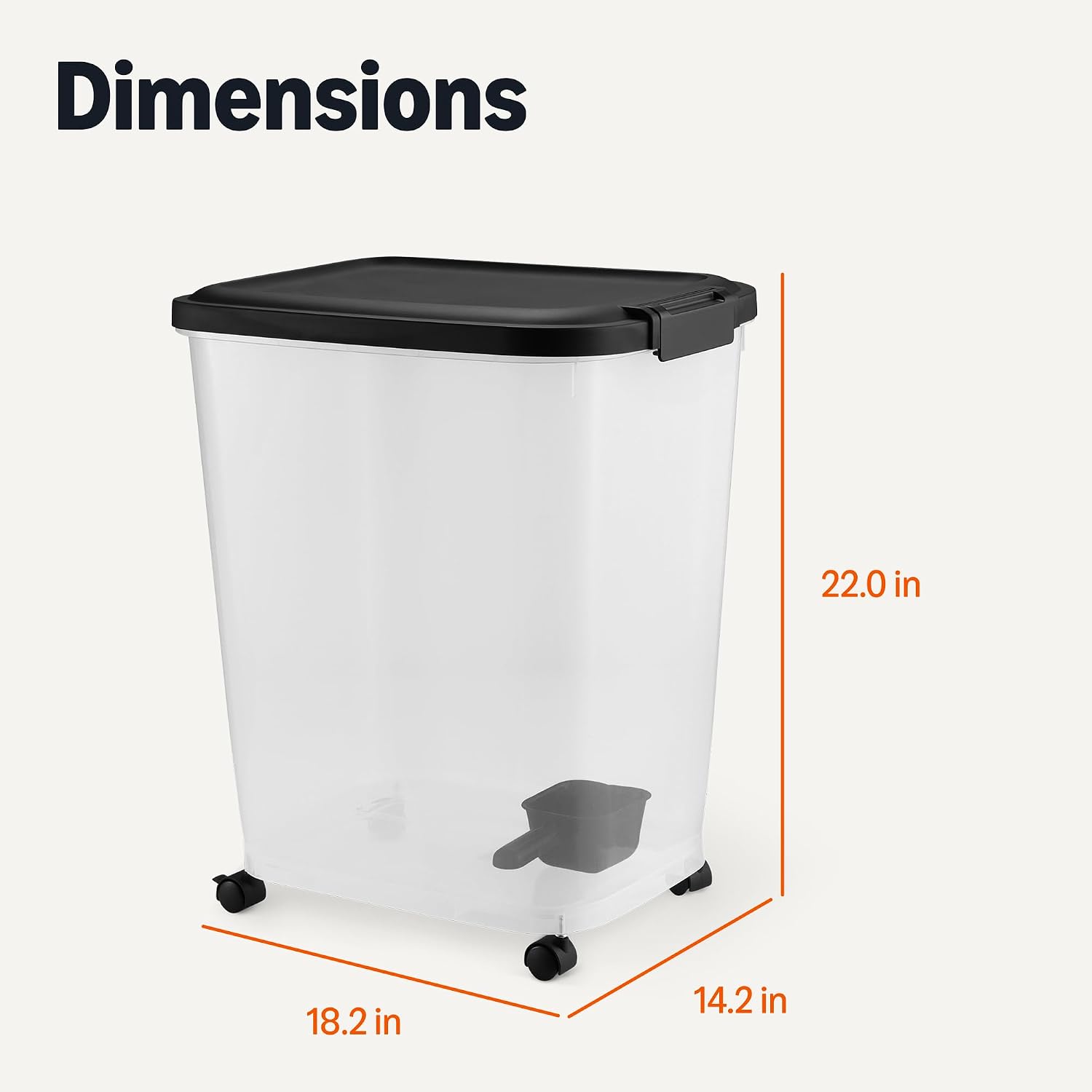 Transparent design showing kibble inside pet food container