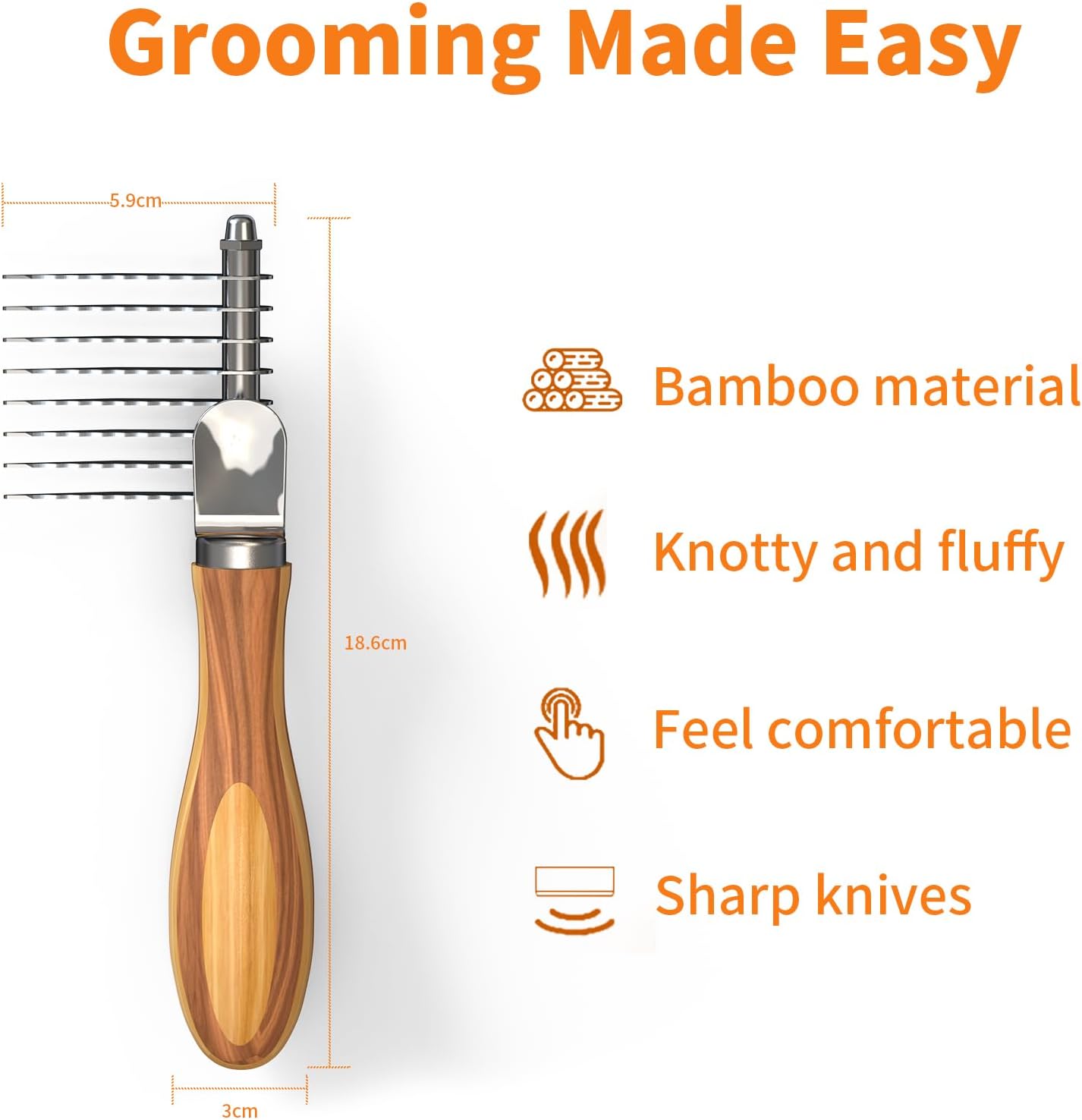 Pet Dematting Comb with Bamboo Handle, Dog Cat Grooming Brush for Removing Mats, Knots, Tangles & Loose Fur, Stainless Steel Undercoat Rake for Long & Short Haired Pets - Image 9