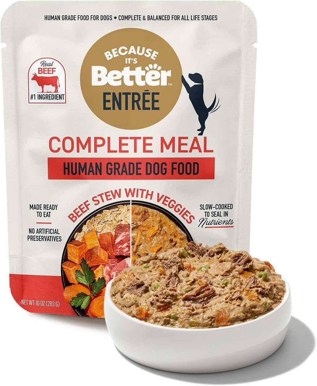 Because It's Better Entre Complete Meal, Variety Pack, Human Grade Wet Dog Food, 10 oz Pouches, 6 Count - Image 9
