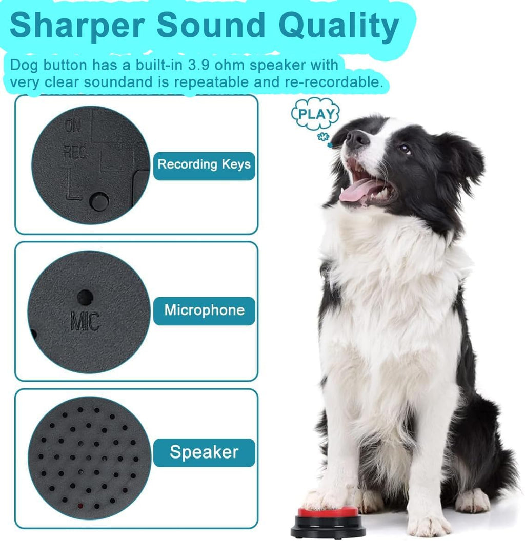 The waterproof and non-slip mat spread out on a wooden floor holding the interactive animal training buzzers.