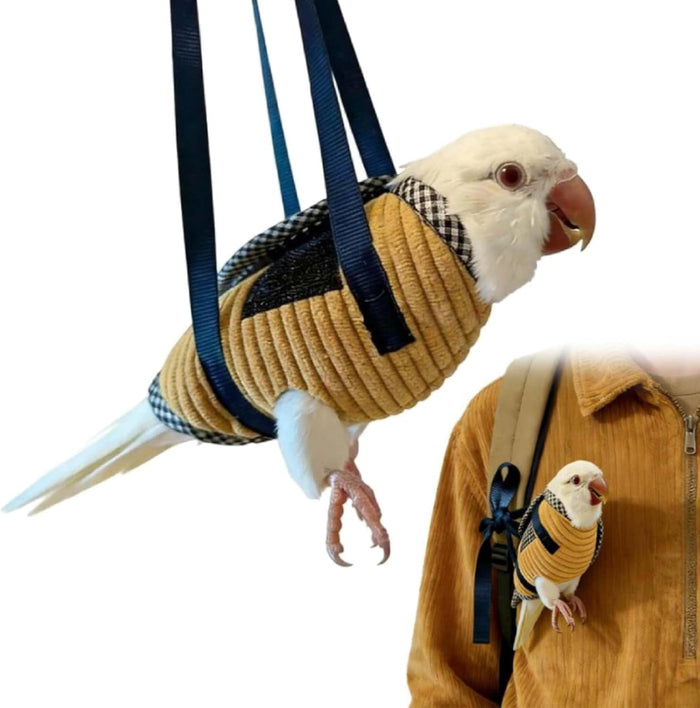 Generic bird sling carrier bag front view with soft corduroy fabric